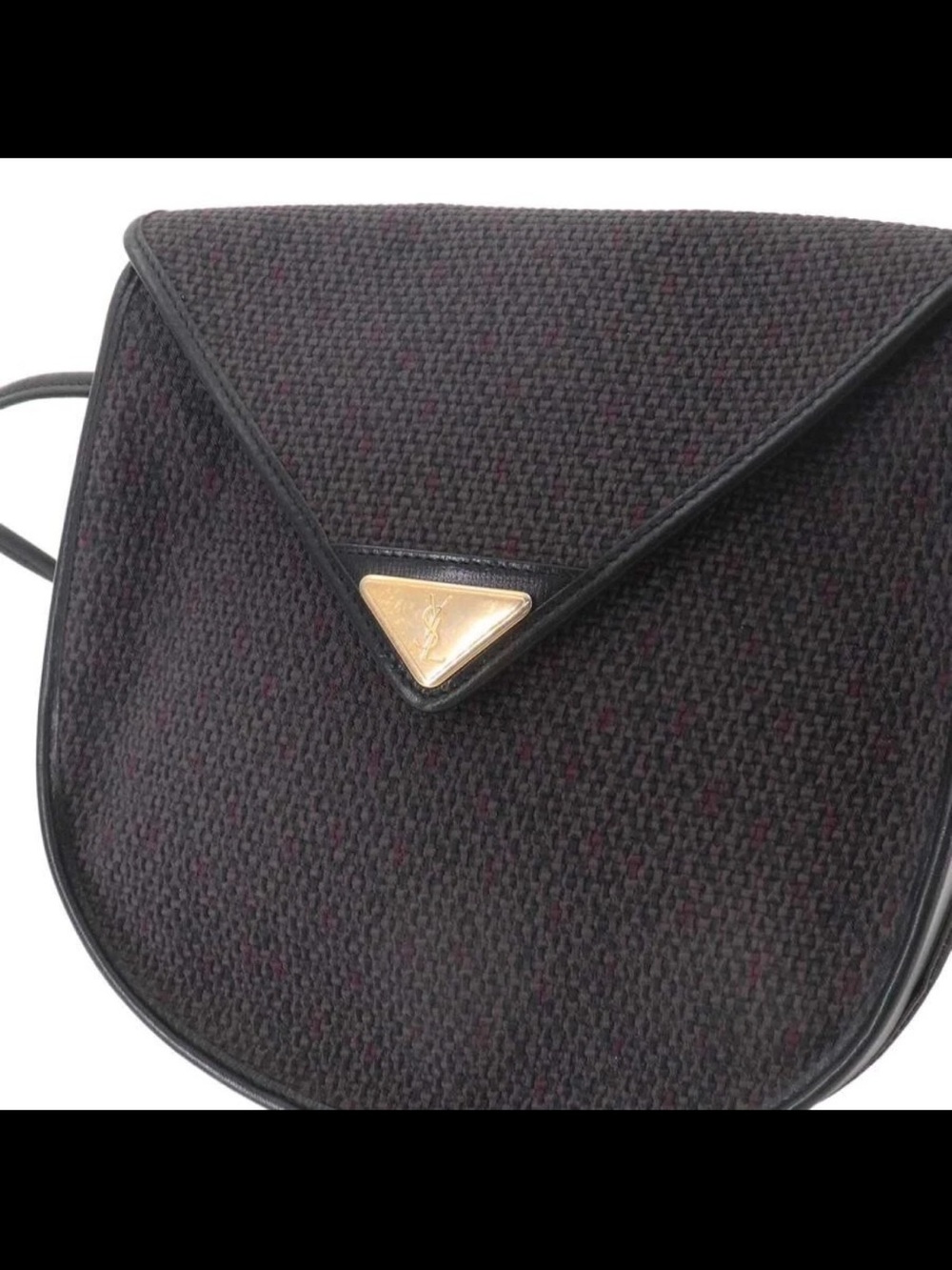 Yves Saint Laurent Black Textured Crossbody with Gold Triangle Logo